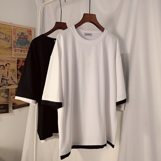 Loose Couple All-Match Round Neck Half Sleeve Top