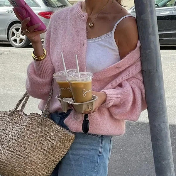 Round Neck Single-breasted Cardigan Women's Sweater