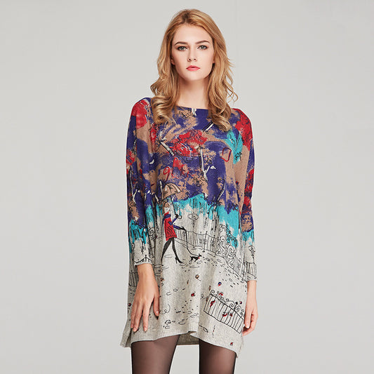 Large Size Women's Knit Sweater Women Loose Print