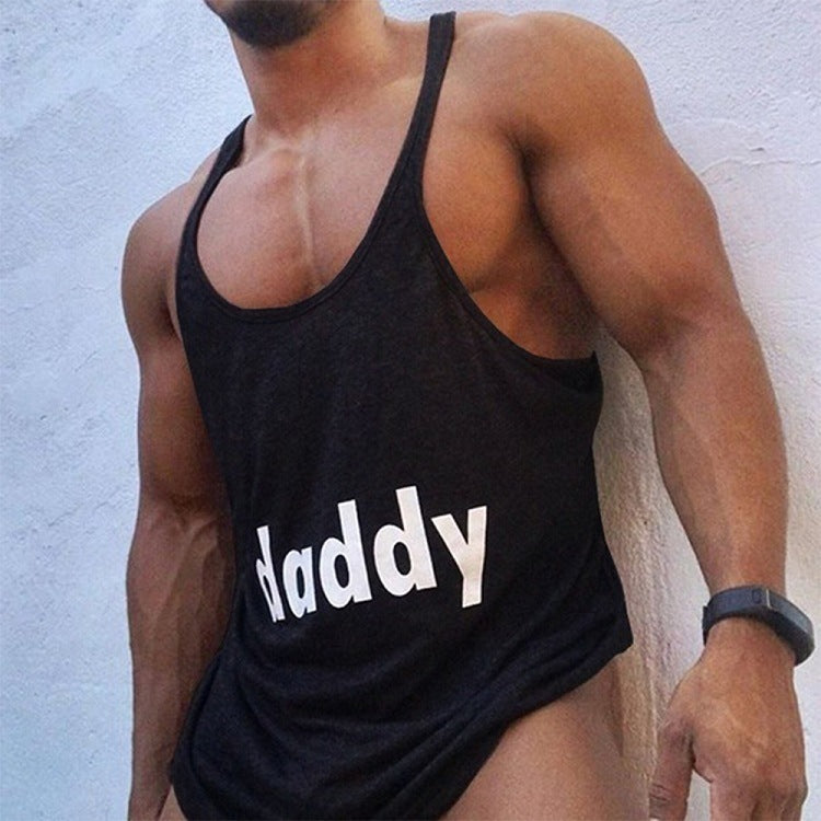 Bodybuilding spaghetti strap print tank top